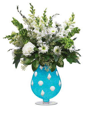 Deco Shells and beads in glass flower vase